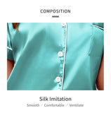 Luxurious Satin Pajama For Women Turn-down Collar Button Top & Shorts Sleepwear & Loungewear for Summer Home Clothes Suit