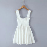 Foridol Bowknot Back Lace Up White Dress Women Sleeveless Lace Decor Summer Short Dress Elegant A-line Party Sundress 2025 New
