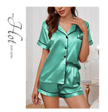 Women's Sleepwear Silk Satin Pajamas Set Button-Down Pyjama Shorts Suit Pijama Femme Loungewear Pj Sets Solid Color Home Clothes
