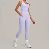 Women's Seamless Yoga Sets Sports Fitness Hip-lifting High Waist Pant Sleeveless Backless Suits Workout Running Leggings Sets