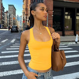 Women's Fashion Solid Tank Tops 2026 Streetwear Sleeveless T-shirt Female Square Collar Skinny Corset Y2K Girls Gray Crop Top
