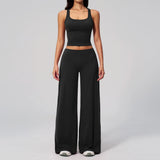 Women's Summer Two Piece Yoga Sets Slimming Sports Tank Top Lifted Buttocks High Waist Flare Pants Gym Fitness Suits Tracksuit