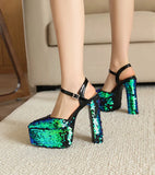 Women Platform Pointed Sandals 15.5CM/6Inch Summer Model Show Sequin Heels Europe and America Nightclub Party Large Size Shoes