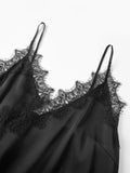 Women Summer Solid Color Lace Trimmed Camisole Fashion Spaghetti Strap Tank Top with Scalloped Hem