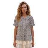 Women Doll Collar Loose Floral/Solid Tops Short Sleeve Button-down Shirts Casual Summer Streetwear