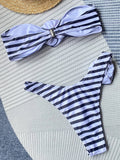 3D Flowers Striped Bikinis Strapless Bandeau Bikini 2025 Female Swimsuit Women Swimwear Two-pieces Bikini Set Bathing Suit Swim
