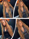 Boho Knotless Braided Wigs Synthetic Full Lace Braids With Curly Hair Ends Goddess Ombre Blonde Box Braided Wigs With Baby Hair