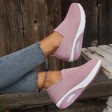 Breathable Knit Wedges Sneakers Woman Spring Autumn Slip On Platform Sport Sneakers Woman Plus Size Thick Sole Walking Shoes