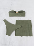 With Skirt Wrinkled Bandeau Bikini Female Swimsuit Women Swimwear Three-pieces Bikini Set Metal Ring Bathing Suit Swim Beachwear