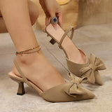 French Style Bowknot Mules Sandals Women Fashion Slip On High Heel Sandals Woman Plus Size 43 Pointed Toe Party Shoes Ladies