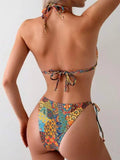 2026 String Triangle Printed Bikini Women Sexy Swimwear Female Halter Swimsuit Solid Bathers Bathing Swimming Swim Suit Beach
