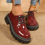 Fashion Printed Platform Oxford Shoes Women Comfortable Plus Size 43 Lace Up Pu Leather Shoes Woman Red Thick Sole Loafers Mujer