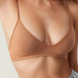 Seamless Ribbed Unlined Bra Women's Triangle Bralette No Underwire Plunge Cami Bra with Adjustable Spaghetti Strap