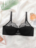 Women's sexy embroidered lace plus size bra with steel rims gathered push up straps adjustable breathable bra MR2555