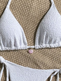 Sexy Pink White Bikini Set 2026 Women Shell Ornament Push Up Tie Side Thong Swimsuit Summer Bathing Suit Holiday Micro Swimwear