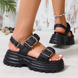 Fashion Buckle Platform Sandals Women 2026 Summer Pleated Pu Leather Rome Sandals Woman Plus Size 42 Thick Bottom Sandalias