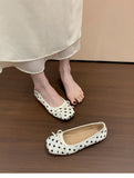 New Butterfly-knot Women Dot Ballet Flats Comfort Square Toe Slip on Shoes Ladies Eelgant Soft Sole Dress Mary Jane Shoes