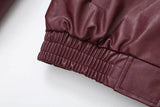 Foridol Wine Red Vintage Faux Leather PU Coat for Women Long Sleeve Turn Down Collar Zipper Autumn Winter Coat Jacket