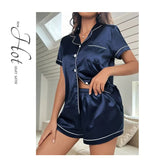 Women's Sleepwear Silk Satin Pajamas Set Button-Down Pyjama Shorts Suit Pijama Femme Loungewear Pj Sets Solid Color Home Clothes