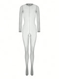 1pc Solid Color Sexy Women's Lingerie, High Stretch Sheer Thin Bodystocking, -Apart Charming Jumpsuit
