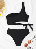 One Shoulder Bikini Set Sexy 2025 Swimsuit Women Solid Padded Swimwear Female Bathers Bathing Swimming Swim Suit Beachwear