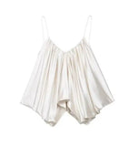 Women's Casual Fashion Silk Pleated Camisole Top Satin Camisole Top For Women Spaghetti Strap White Pink And Cream Colors 384X