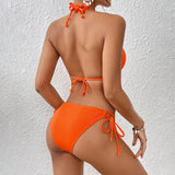 Sexy Orange Bikini 2025 Women Pearls Strap Push Up Drawstring Side Thong Swimsuit Luxury Lace Up Beach Bathing Suit Swimwear
