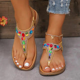 Colorful Crystal Bohemian Sandals Women Summer Anti Slip Clip Toe Beach Sandles Woman Comfy Flat Heel Gladiator Sandalias Mujer