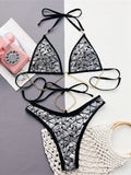 New Bling Sequins Halter Metal Chains Bikini Women Swimwear Female Swimsuit Two-pieces Bikini set Bather Bathing Suit Swim K4865