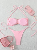 Halter Bikinis 2026 Women String Thong Swimwear Female Sexy Swimsuit Solid Bathers Bathing Swimming Swim Suit Beachwear