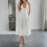 White Jacquard Backless Bow Evening Party Dress Women Robes Backless Elegant Sexy Dress Bodycon Long Summer Dress Vestidos