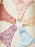 5PCS/Set Solid Women's Thongs Sexy Low Rise Seamless Panties Ribbed Lingerie Comfy Women's Underwear Set