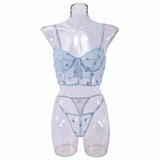 Toucheart Sexy Lingerie Mesh Embroidered Flowers Underwire Fishbone Sexy Floral Transparent Lace Underwear Sexy Lingerie Suit