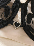 Special anniversary black embroidered lingerie set. Smooth satin mesh sheer bra. Elegant business-wear women's lingerie ZA824031