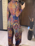XS - XXL Printed Long Sleeve With Pants Women Swimwear One Piece Swimsuit Female Zipper Padded Bather Bathing Suit Swim V7094