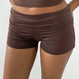 Women's Solid Color Shorts Fold Over Low Waist Bodycon Short Pants Summer Casual Lounge Club Streetwear
