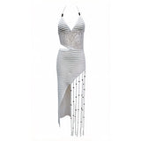 New Tassels Asymmetric Halter Crochet Knitted Tunic Beach Cover Up Cover-ups Beach Dress Beach Wear Beachwear Female Women V8257