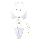 Solid Color Stretch Rope Butterfly Jewelry Bikini Sexy Split Triangle Bag Straps Swimsuit Women Maillot De Bain Femme 2 Pieces