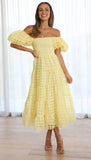 Foridol Off Shoulder Summer Spring Midi Dresses Women Casual Puff Sleeve A-line Beach Vestidos Yellow Beach Party New in Dress