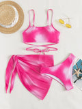 3 Pieces Ombre Lace Up Bikini Swimsuit & Beach Skirt Sexy Swimwear Women 2026 Bathing Swimming Swim Suit Female Summer Beachwear