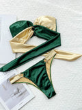 Splicing Strapless Bandeau Bikini Female Swimsuit Women Swimwear Two-pieces Bikini Set Metal Rings Bathing Suit Swim Beach Wear