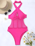 Halter Mesh Sheer Underwired One Piece Swimsuit Women Swimwear Female Backless Hollow Out Monokini High Cut Bathing Suit Swim