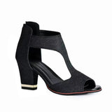 Fish Mouth High Heel Shoes Women's Summer Thick Heel Sandals Waterproof Platform Thick Sole Sexy Slim Back Zipper Hollow