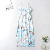 Foridol Waist Cut Out Criss Cross Sexy Summer Tie-dyed Midi Dress Ladies Elegant Beach Boho Slip Long Dress Sleeveless Sundress