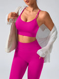 2 pcs/set Seamless Tight Pants Set Rose Red Tank Top Outfit Women's Clothing Breathable  Trousers  Athleisure Fitness Pants