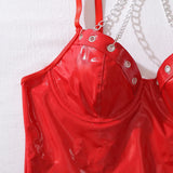 Toucheart Erotic Dress New PU Leather Fashionable Hottie Halterneck Metal Chain Sexy Luxurious Body Shaping One-piece Hip Skirt