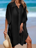 4 Colors Short Sleeve Long Shirt Top Blouse Tunic Beach Dress Beach Wear Beachwear Beach Cover Up Cover-upsFemale Women V7538