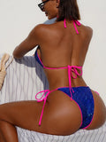Zebra Print Halter micro Bikini 2025 women Bandeau String Swimsuit Female swimwear Neon Shiny bikini set Leopard Bathing Suit