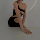 2025 Summer New Sexy Bag Hip Tank Mini Dress Fashion Slant Shoulder Pure Desire Mesh Temptation Dress Elegant 2025 New Tops VEP8