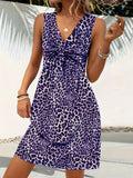 Summer Style Leopard Print Mini Dress Women Fashion Vacation Elegant Vintage V-neck Sleeveless Vestidos Nightclub Party Dresses